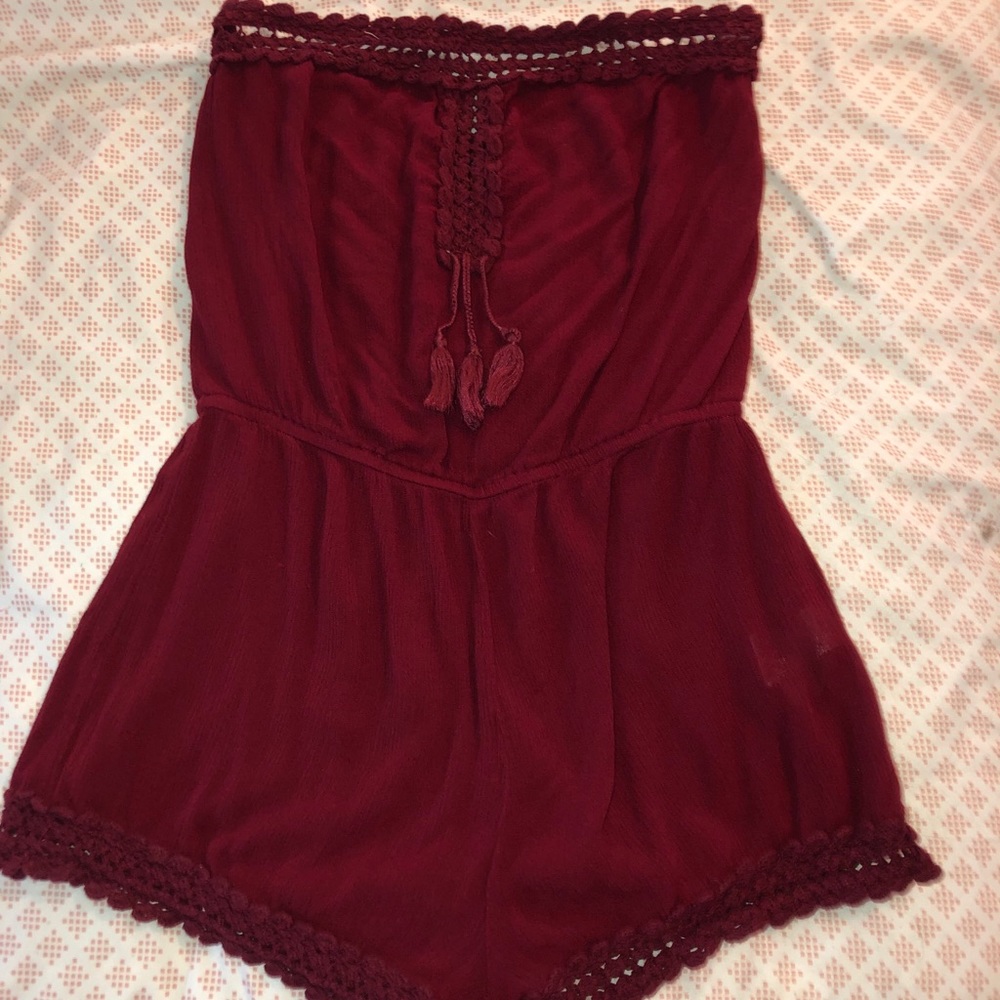 maroon strapless romper